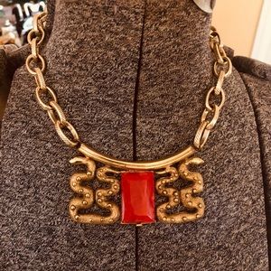 Vintage 1970s Lanvin of Paris orange stone snake goldtone necklace